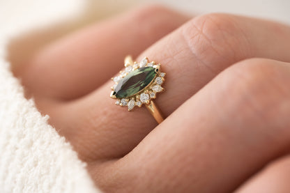 The Eleanor Ring | 1 CT Marquise Teal Green Sapphire - Lavender Creek Gems 