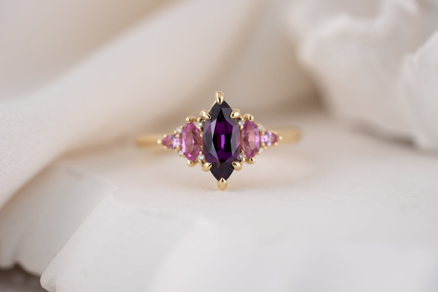 The Maeve Ring | 1.3 CT Marquise Cut Amaranth Garnet - Lavender Creek Gems 
