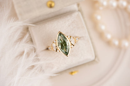 The All Bezel Maeve Ring | 2.72 CT Marquise Cut Green Diamond - Lavender Creek Gems 