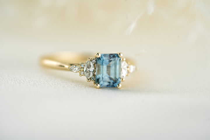 The Maeve 1.29 Emerald Cut Montana Sapphire Ring