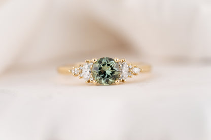 The Maeve Ring | 0.88 CT Round Teal Green Montana Sapphire