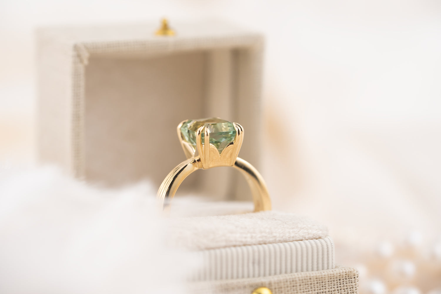 The Veil Ring | 4.2 CT Radiant Mint Green Tourmaline - Lavender Creek Gems 