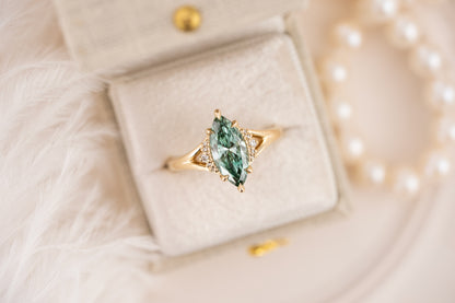 The Serendipity Ring | 1.59 CT Marquise Cut Green Diamond - Lavender Creek Gems 
