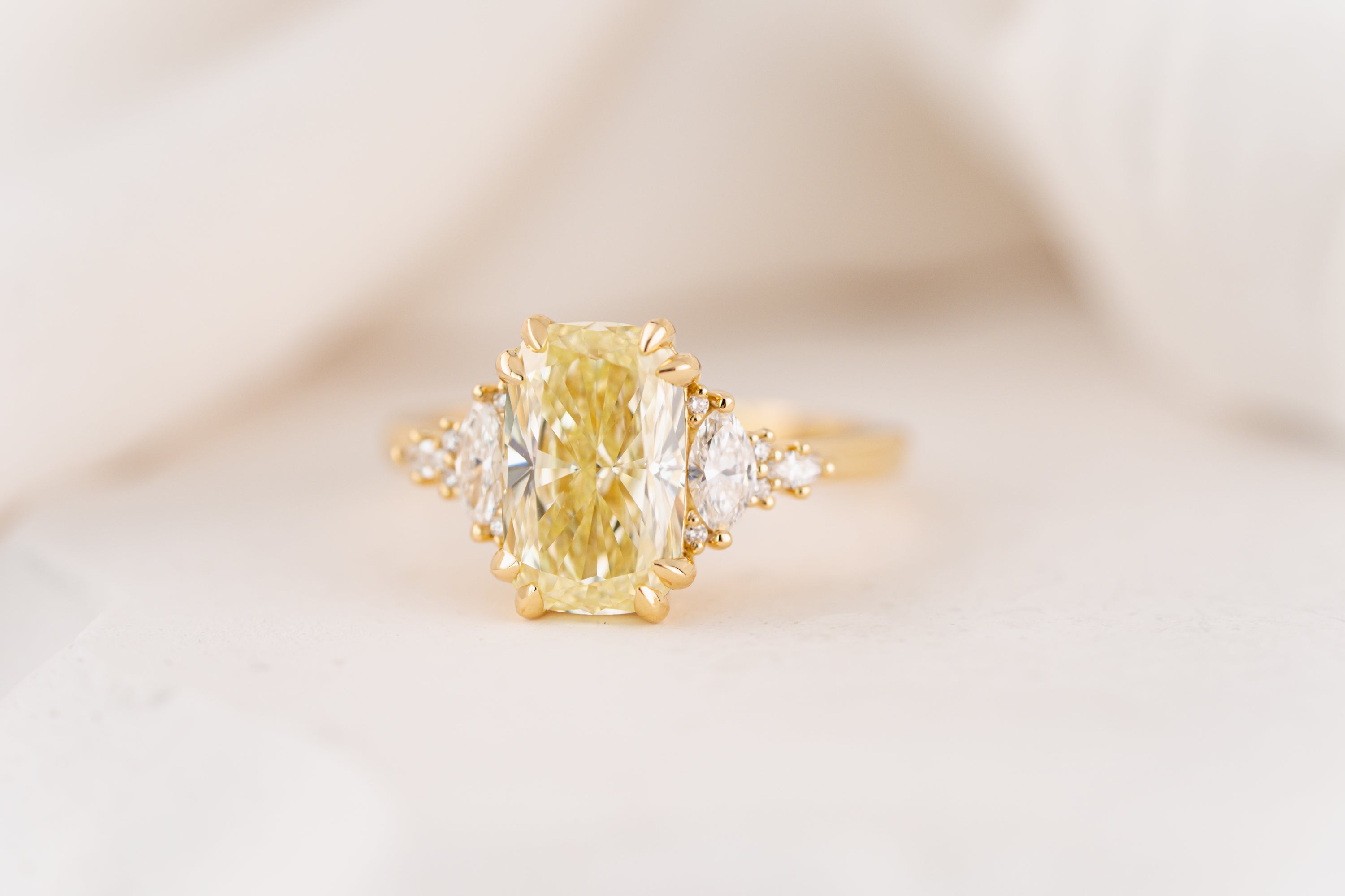 The Maeve Ring | 3 CT Elongated Cushion Yellow Diamond