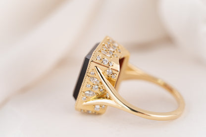 The Yahrin Ring | 14.6 CT Rectangular Starbrite™ Cut Rhodolite Garnet