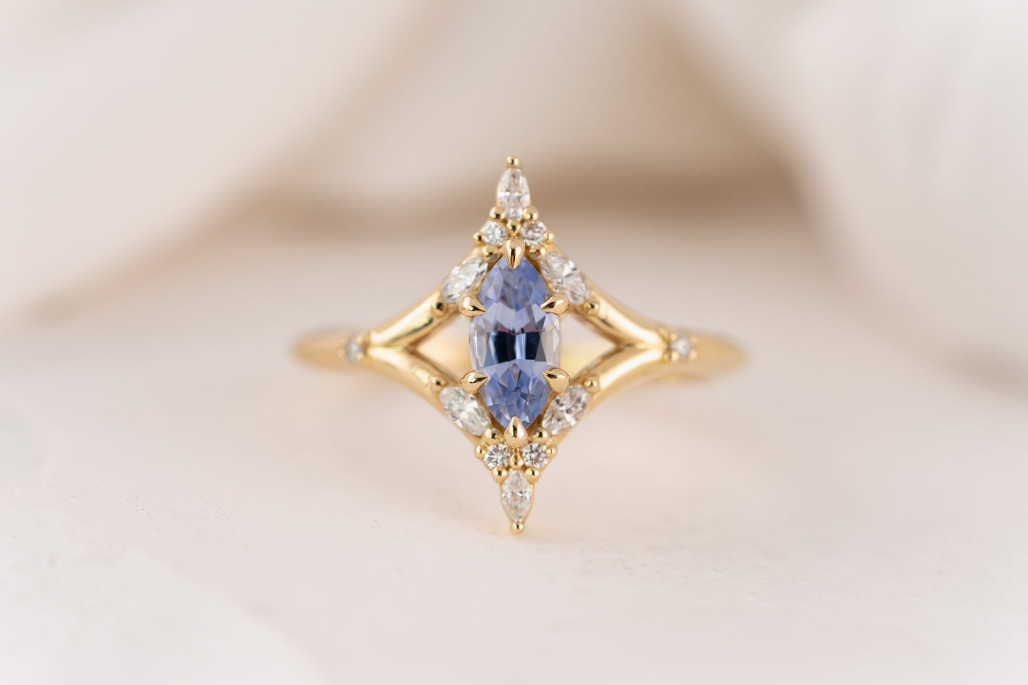 The Croía Ring | 0.66 CT Marquise Blue/Purple Sapphire