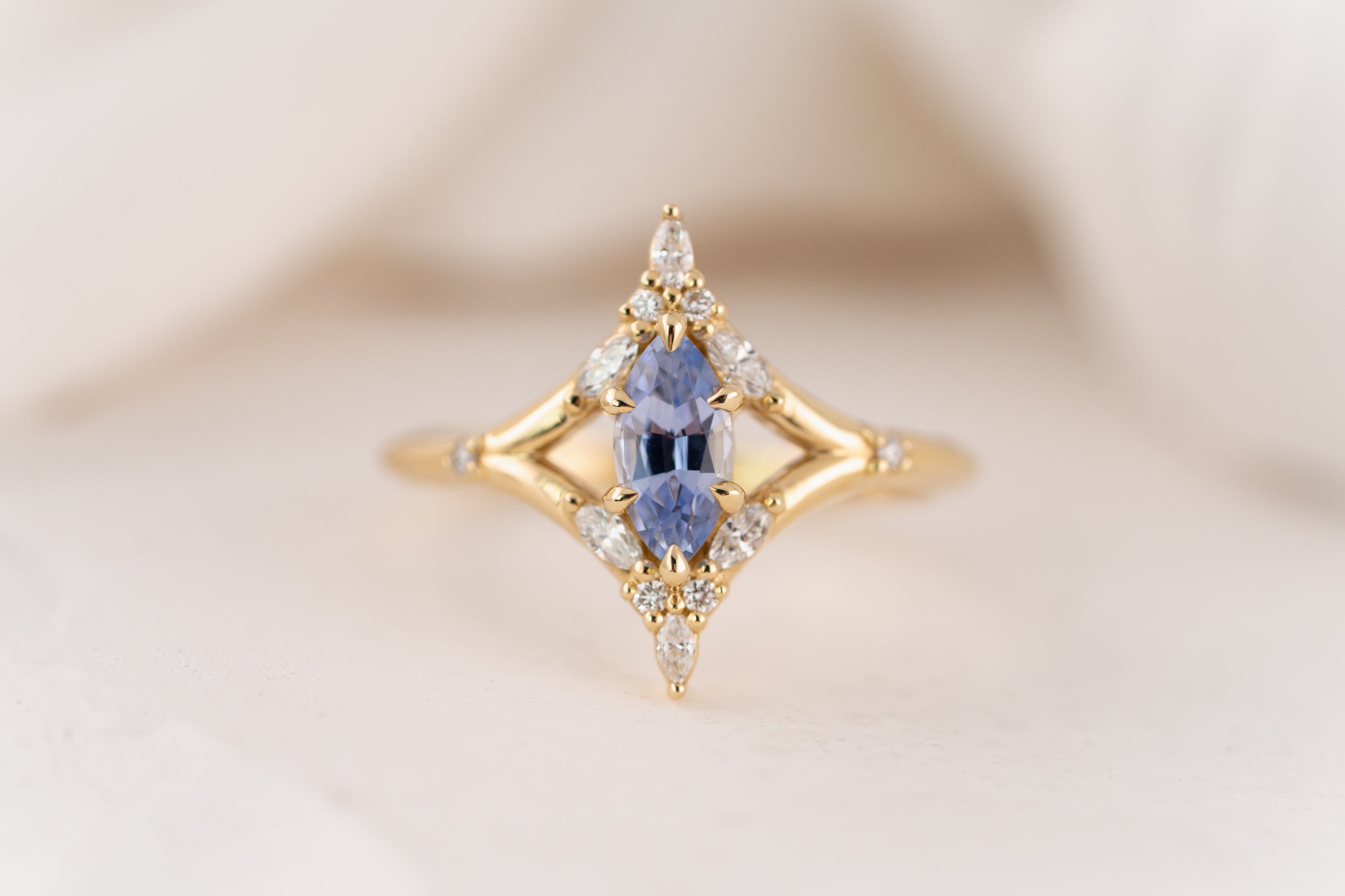 The Croía Ring | 0.66 CT Marquise Blue/Purple Sapphire