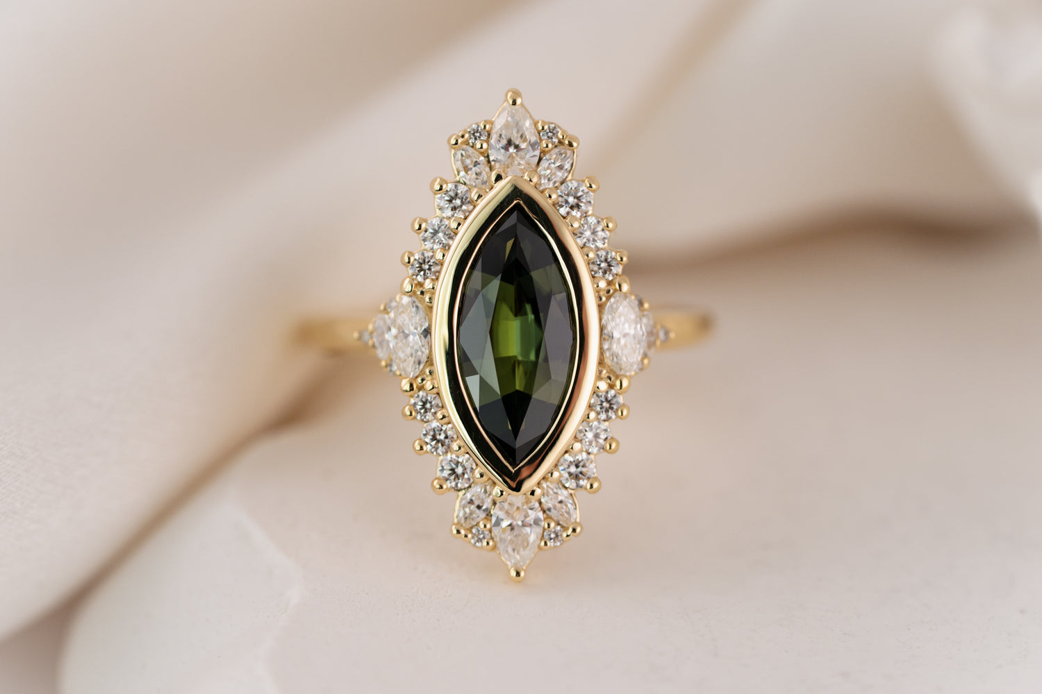 The Ethereal Ring | 1.76 CT Marquise Forest Green Sapphire