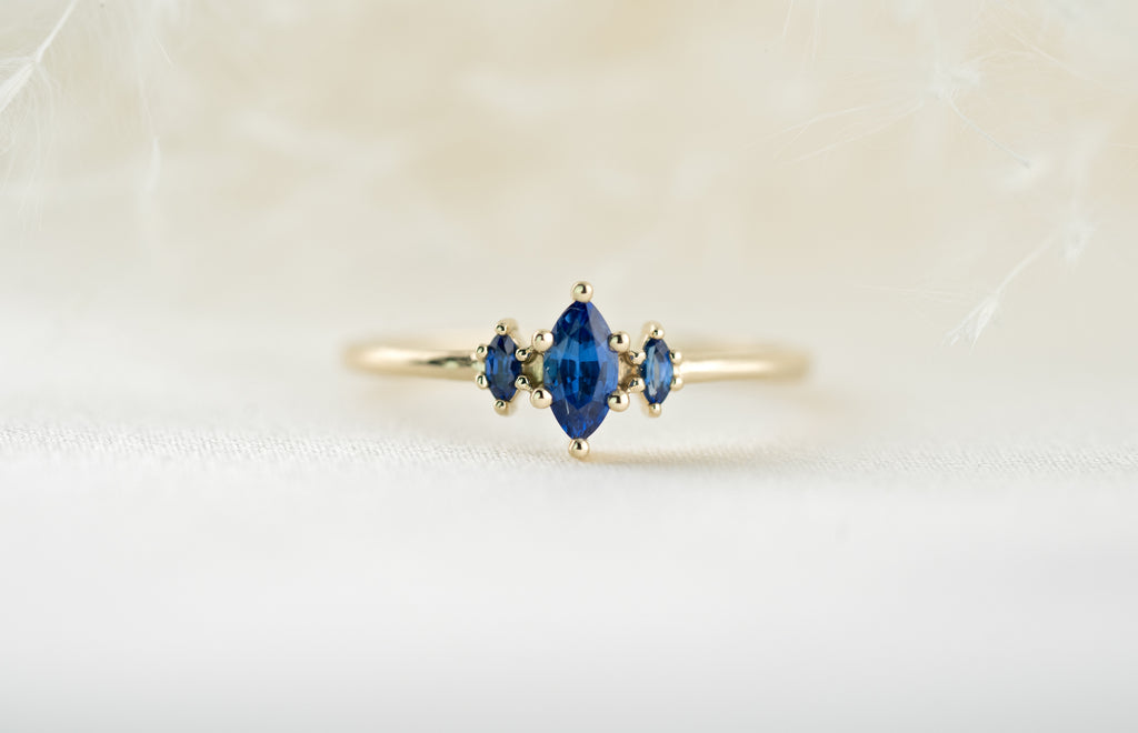 The Mini Triple Sapphire Ring - Royal Blue Sapphire - Lavender Creek Gems 