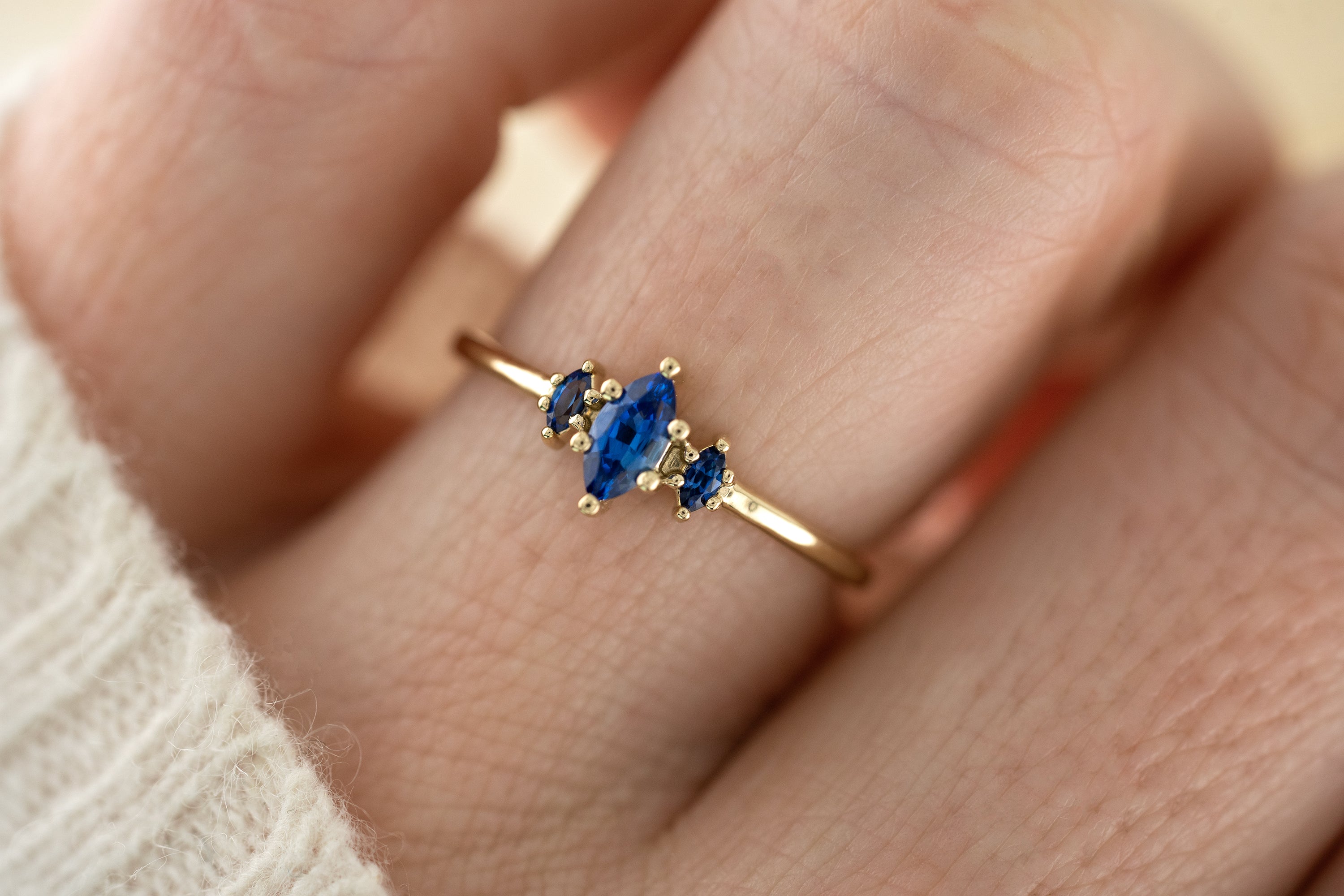 The Mini Triple Sapphire Ring - Royal Blue Sapphire - Lavender Creek Gems 