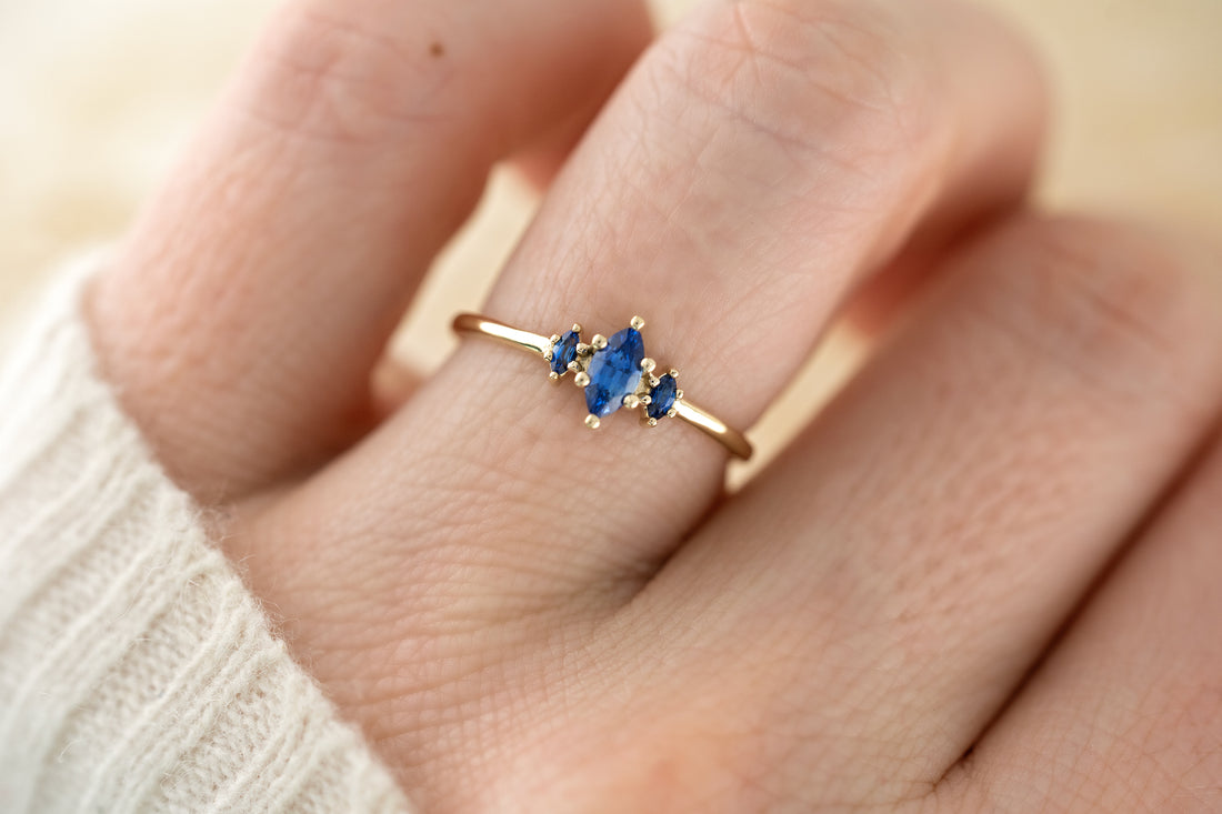 The Mini Triple Sapphire Ring - Royal Blue Sapphire - Lavender Creek Gems 