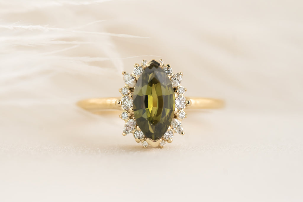 The Eleanor Ring | 1.5 CT Marquise Green Sapphire - Lavender Creek Gems 