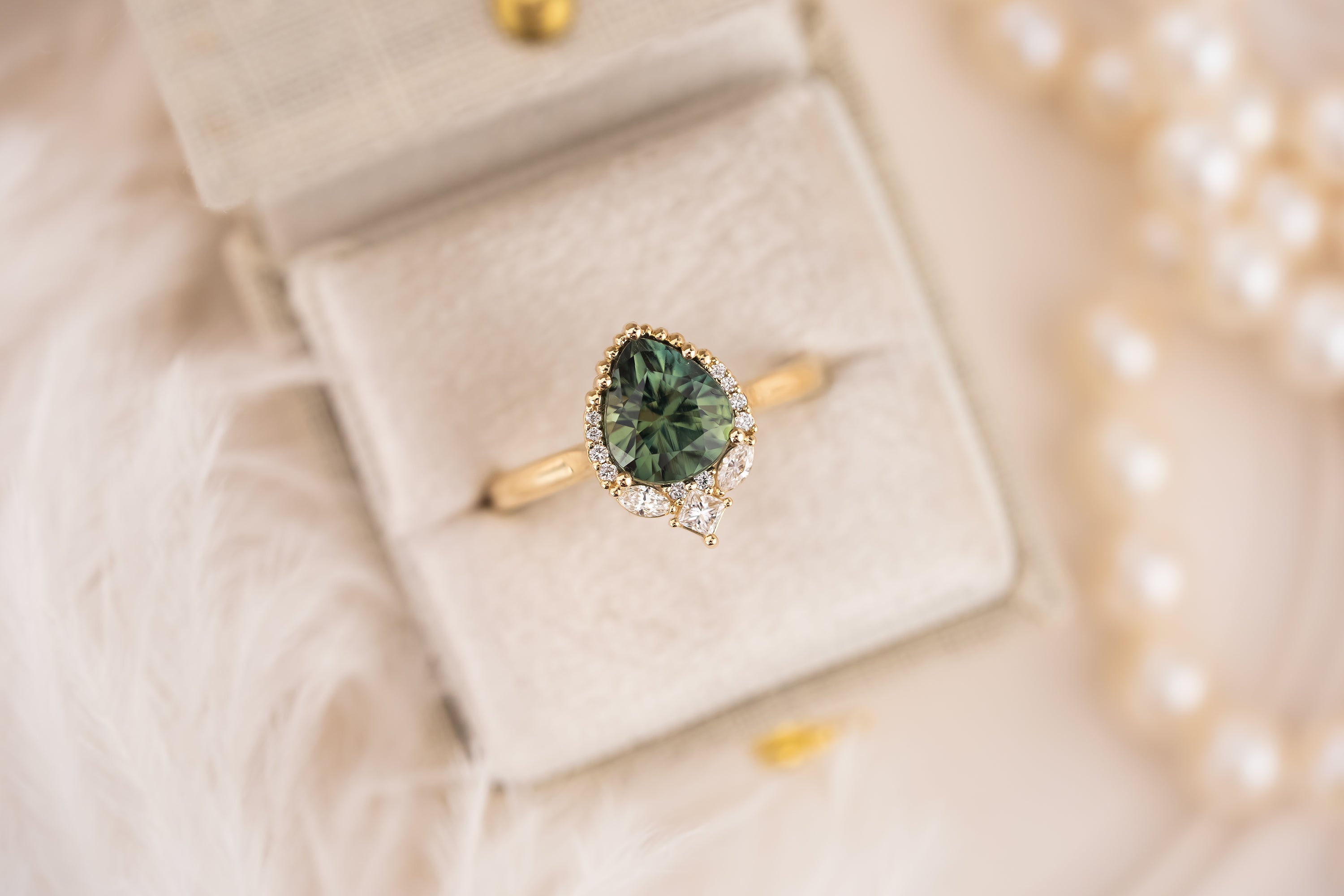 The Charlotte Ring | 1.84 CT Pear Teal Green Sapphire - Lavender Creek Gems 