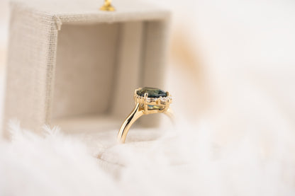 The Charlotte Ring | 1.84 CT Pear Teal Green Sapphire - Lavender Creek Gems 