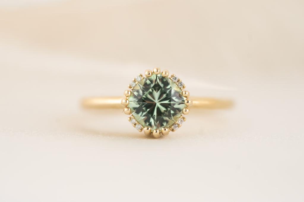 The Floret Ring | 1.4 CT Cushion Light Sage Green Tourmaline - Lavender Creek Gems 