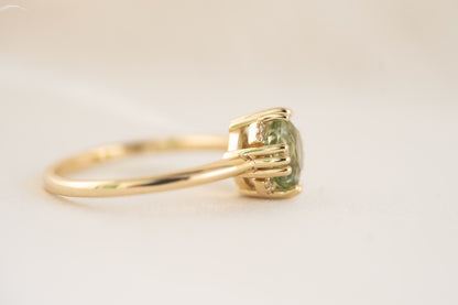 The Floret Ring | 1.4 CT Cushion Light Sage Green Tourmaline - Lavender Creek Gems 