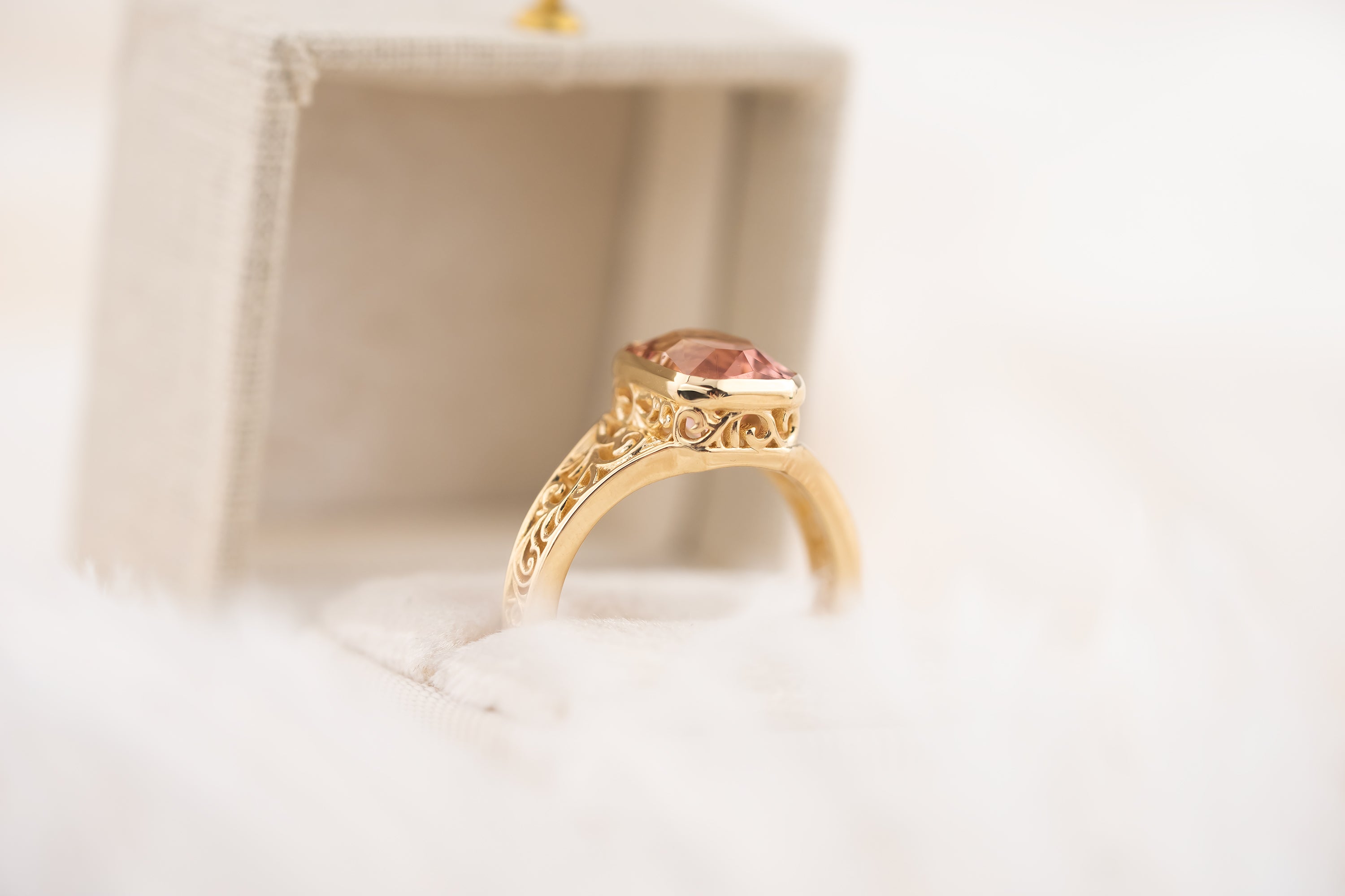 The Endearment Ring | 2.7 Radiant Peach Tourmaline - Lavender Creek Gems 