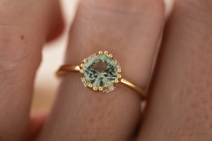 The Floret Ring | 1.4 CT Cushion Light Sage Green Tourmaline - Lavender Creek Gems 
