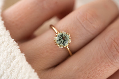 The Floret Ring | 1.4 CT Cushion Light Sage Green Tourmaline - Lavender Creek Gems 