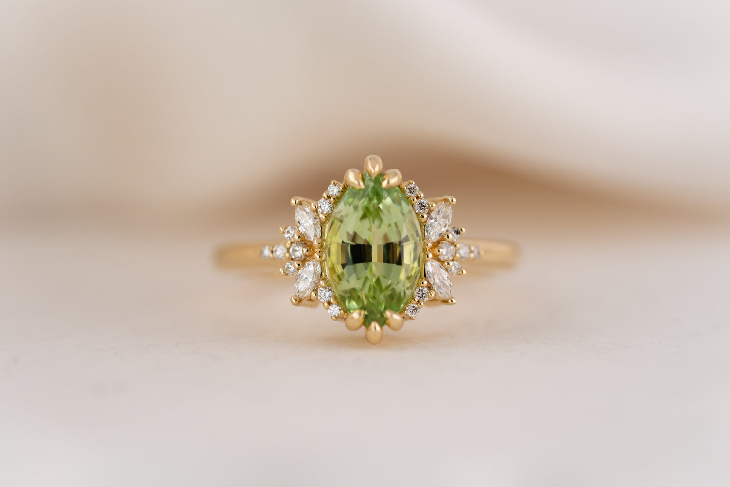 The Reverie Ring | 1.95 CT Marquise Green Tourmaline - Lavender Creek Gems 