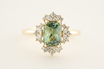 The Queen Anne's Lace Ring - 2.06 CT Teal/Green Radiant Sapphire - Lavender Creek Gems 