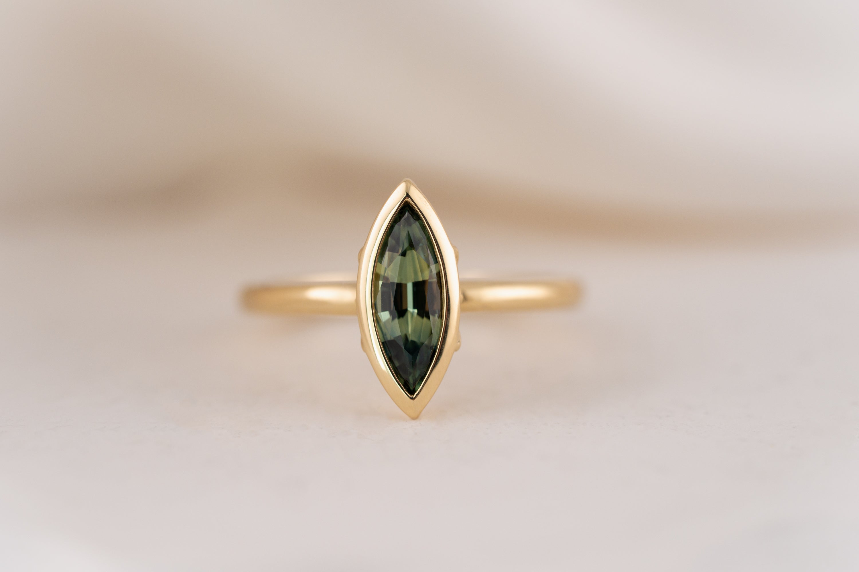 The Bezel Secret Garden Ring | 0.98 CT Marquise Green Sapphire - Lavender Creek Gems 