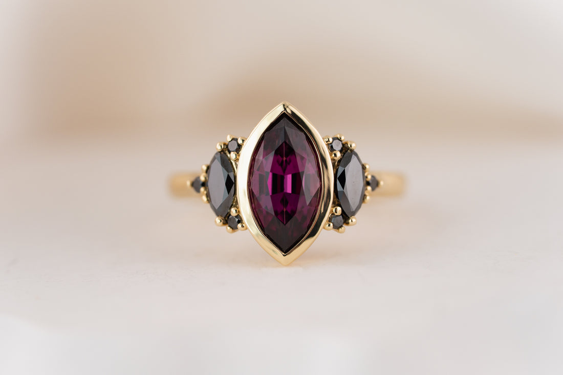 The Bezel Maren Ring | 2.4 CT Marquise Amaranth Purple Garnet - Lavender Creek Gems 