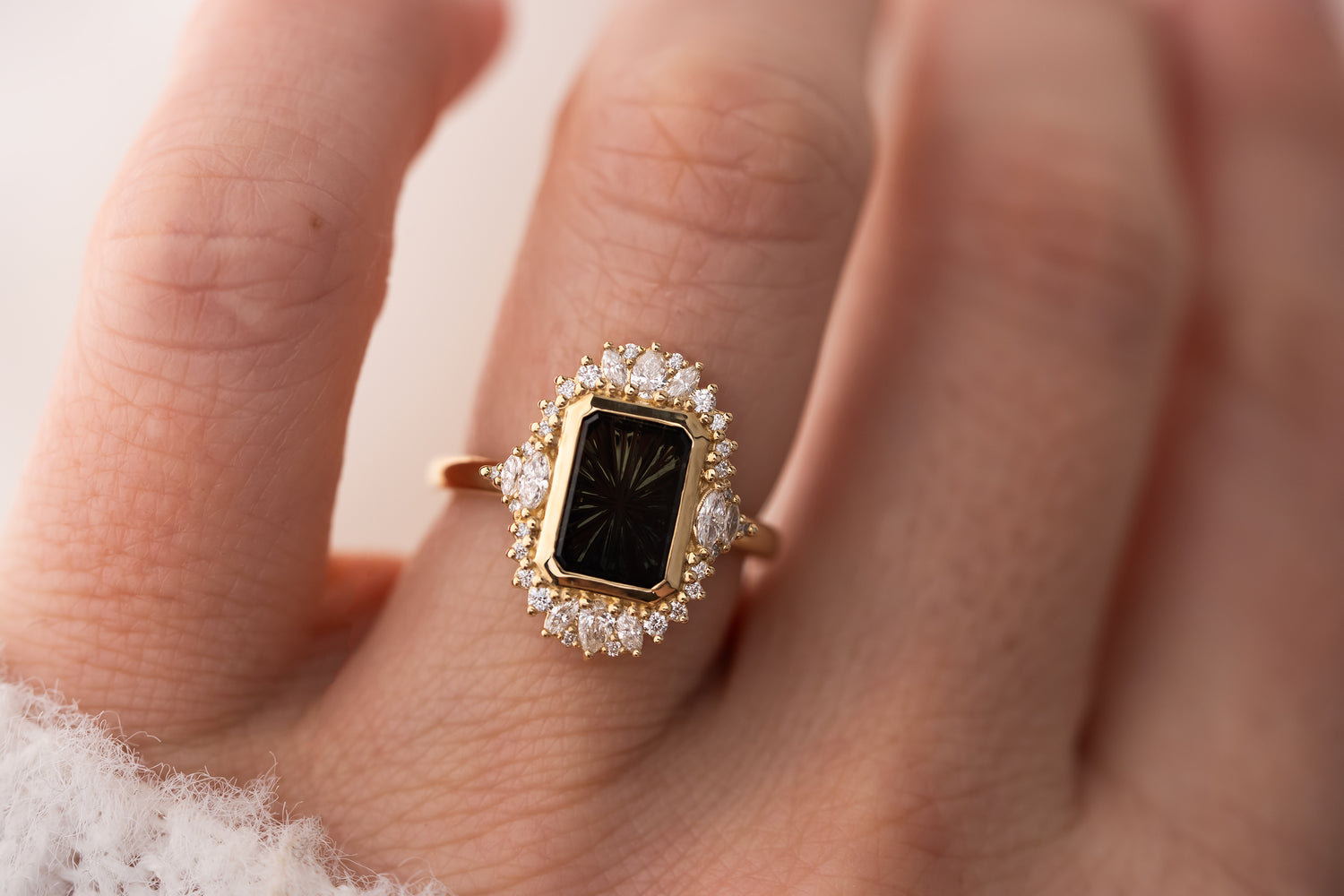 The Ethereal Ring | 2.69 CT Rectangular Starbrite™ Dark Green Bicolor Australian Sapphire - Lavender Creek Gems 