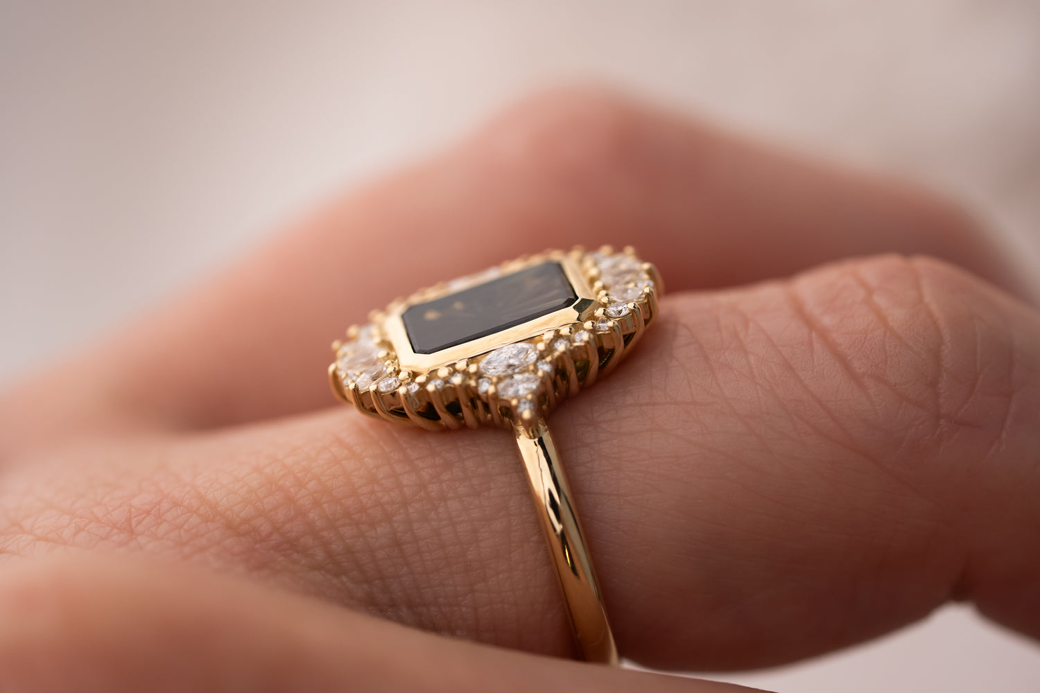 The Ethereal Ring | 2.69 CT Rectangular Starbrite™ Dark Green Bicolor Australian Sapphire - Lavender Creek Gems 