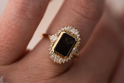 The Ethereal Ring | 2.69 CT Rectangular Starbrite™ Dark Green Bicolor Australian Sapphire - Lavender Creek Gems 