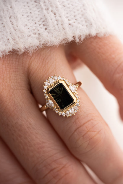 The Ethereal Ring | 2.69 CT Rectangular Starbrite™ Dark Green Bicolor Australian Sapphire - Lavender Creek Gems 