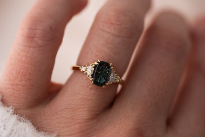 The Maeve Ring | 2.21 CT Elongated Cushion Starbrite™ Teal Green Australian Sapphire - Lavender Creek Gems 