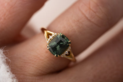 The Serendipity Ring | 2.57 CT Elongated Cushion Green Sapphire - Lavender Creek Gems 