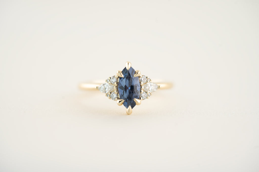 The Aya 0.82 CT Marquise Blue Sapphire Ring - Lavender Creek Gems 