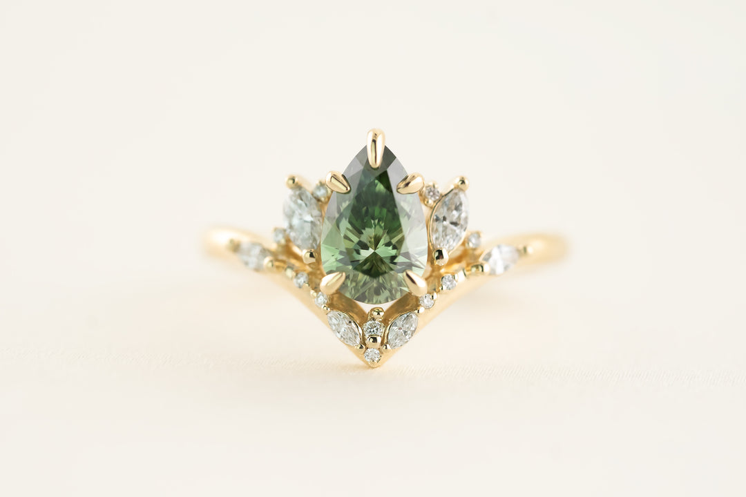 The Aurora 1.1 CT Pear Green Diamond Ring