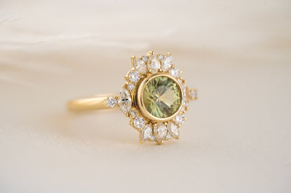 The Lace Ring | 1.1 CT Round Green Montana Sapphire - Lavender Creek Gems 