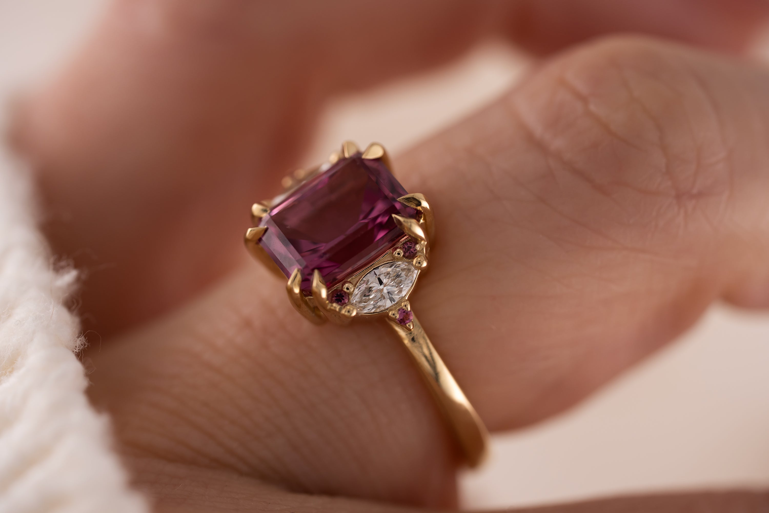The Low Maren Ring | 3.15 CT Radiant Pink Garnet + Pink Tourmaline - Lavender Creek Gems 