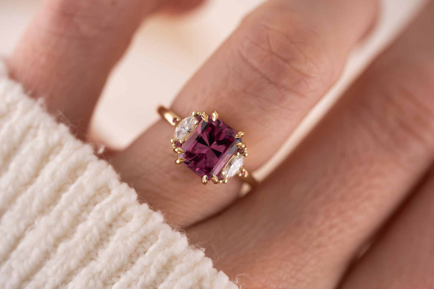 The Low Maren Ring | 3.15 CT Radiant Pink Garnet + Pink Tourmaline - Lavender Creek Gems 