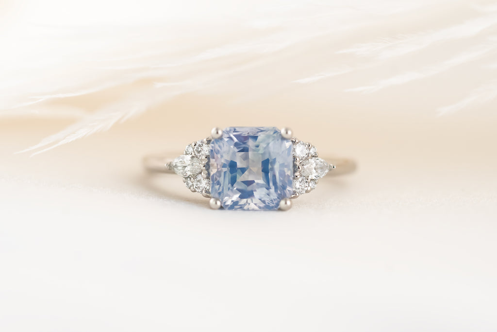 The Aya Ring | 3.5 CT Square Radiant Opalescent Light Blue Sapphire - Lavender Creek Gems 