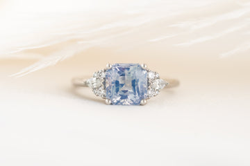 The Aya Ring | 3.5 CT Square Radiant Opalescent Light Blue Sapphire - Lavender Creek Gems 