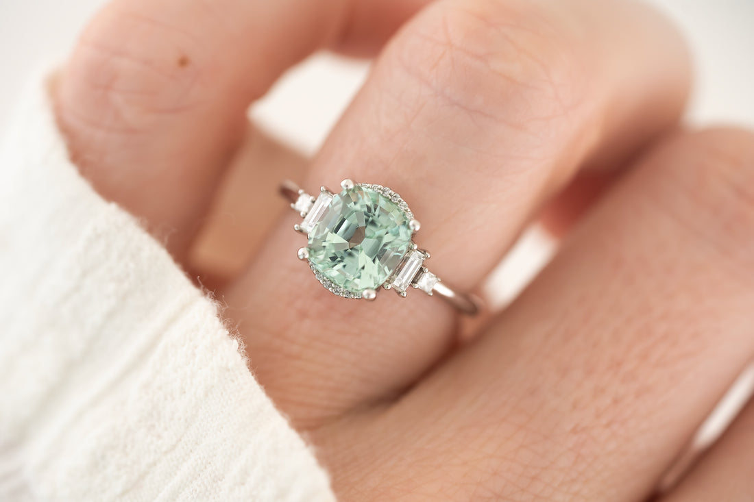 The Sura 2.4 CT Cushion Lagoon Blue Tourmaline Ring - Lavender Creek Gems 