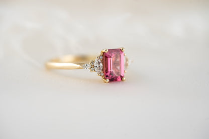 The Maeve Ring | 1.39 CT Emerald Cut Hot Pink Spinel