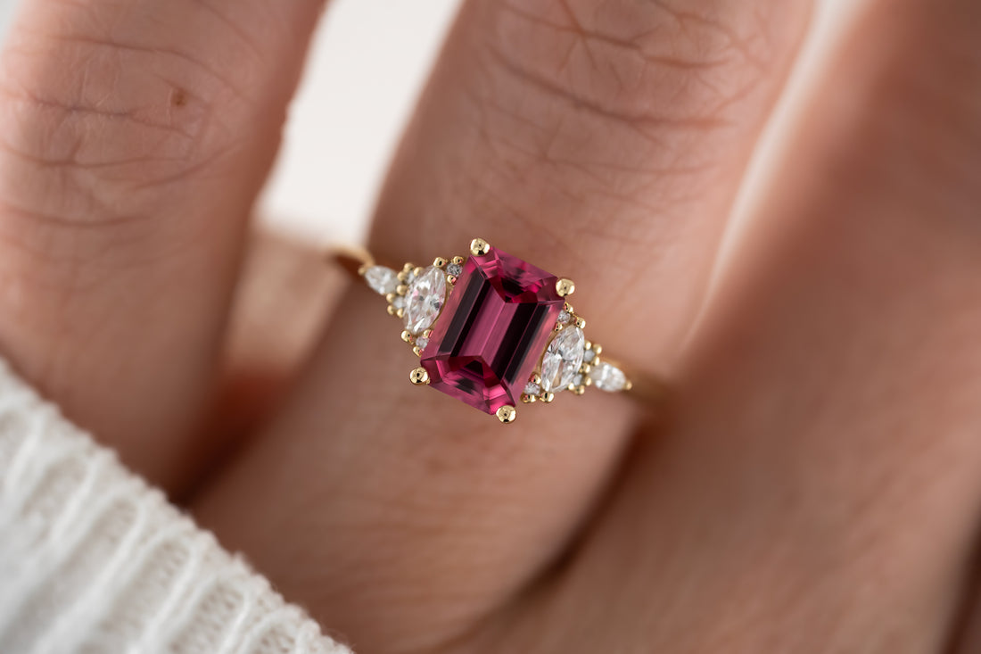 The Maeve Ring | 1.39 CT Emerald Cut Hot Pink Spinel