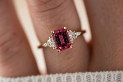 The Maeve Ring | 1.39 CT Emerald Cut Hot Pink Spinel