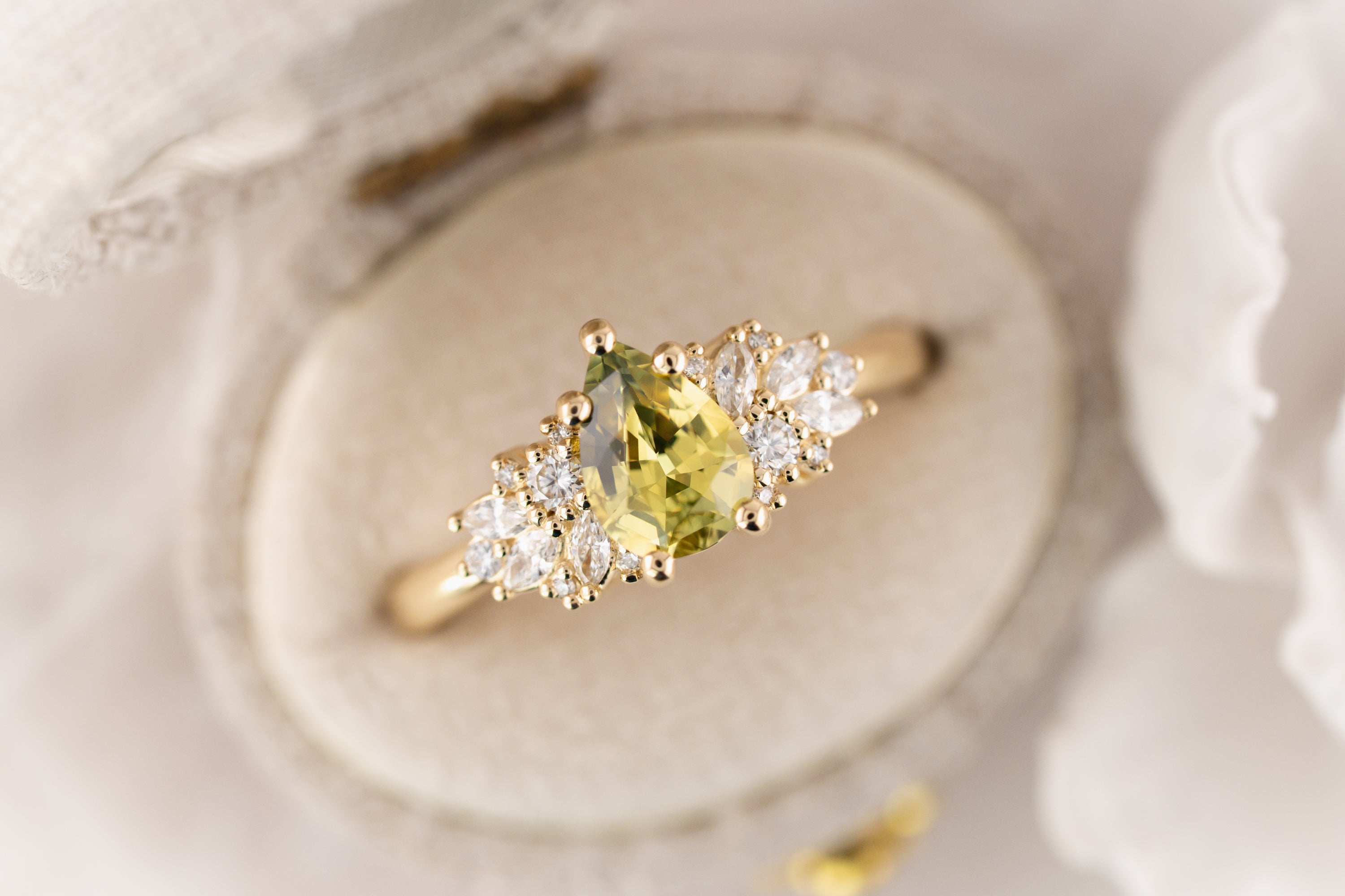 The Rosalie Ring | 1.09 CT Pear Green Sapphire - Lavender Creek Gems 