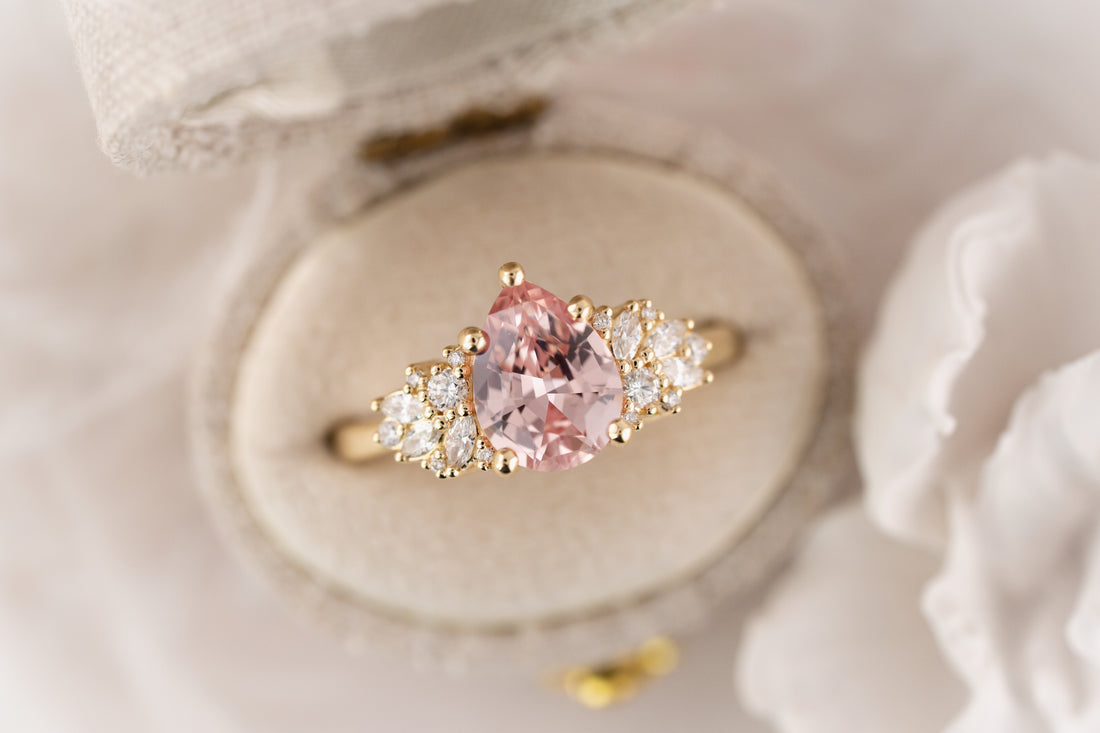 The Rosalie Ring | 2.11 CT Pear Peach Sapphire - Lavender Creek Gems