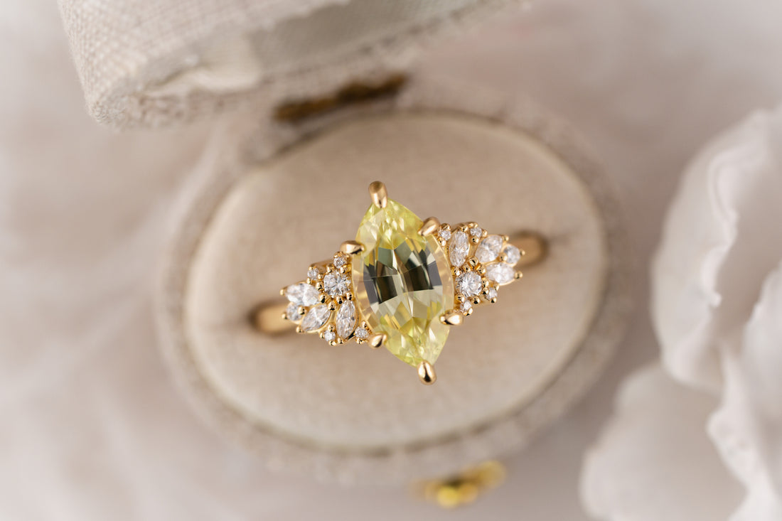 The Rosalie Ring | 2.89 CT Marquise Yellow Chrysoberyl - Lavender Creek Gems 