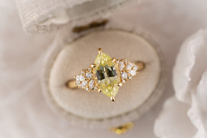 The Rosalie Ring | 2.89 CT Marquise Yellow Chrysoberyl - Lavender Creek Gems 