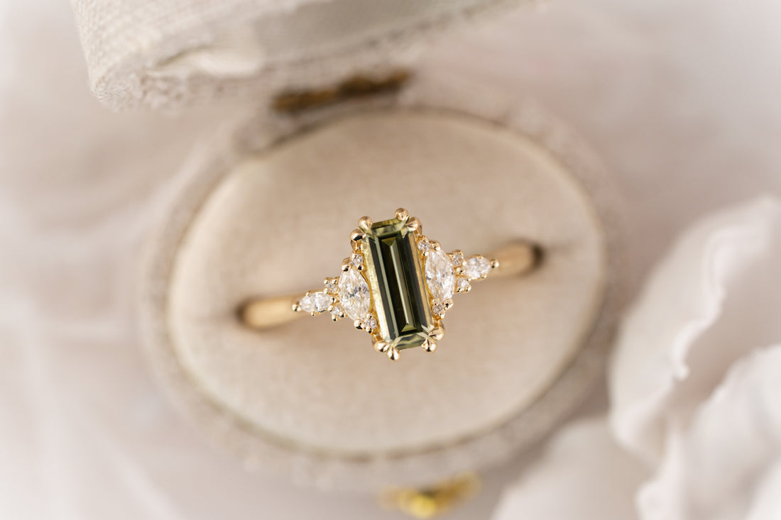 The Maeve Ring | 0.78 CT Baguette Light Green Sapphire - Lavender Creek Gems 