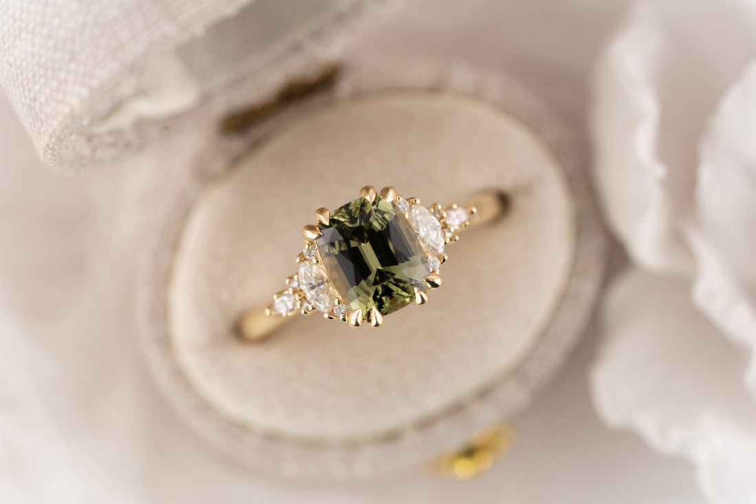 The Maeve Ring | 2 CT Cushion Green Sapphire - Lavender Creek Gems